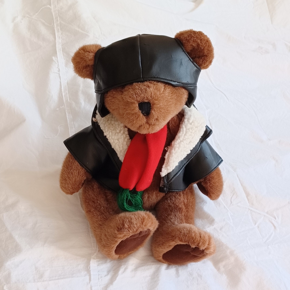 Aviator 11" Teddy Bear Plush In Faux Leather Bomber Jacket by Creature Comforts
